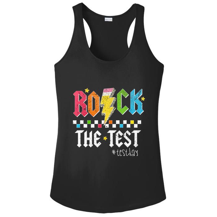 Rock The Test Testing Day Retro Motivational Teacher Ladies PosiCharge Competitor Racerback Tank
