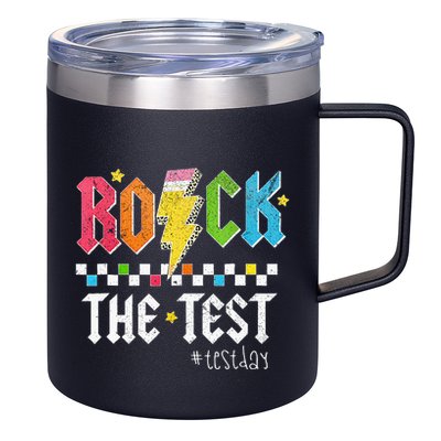 Rock The Test Testing Day Retro Motivational Teacher 12oz Stainless Steel Coffee Mug