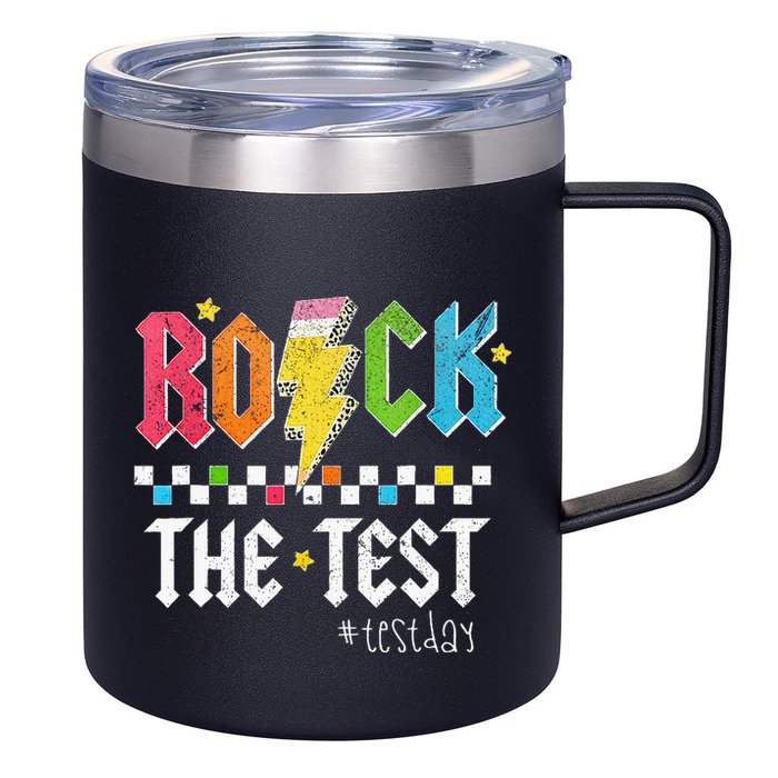 Rock The Test Testing Day Retro Motivational Teacher 12oz Stainless Steel Coffee Mug