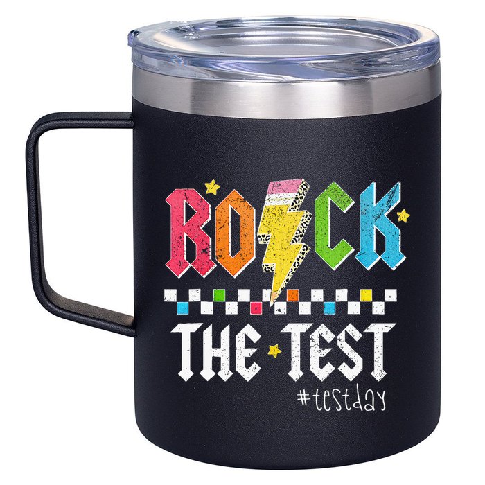 Rock The Test Testing Day Retro Motivational Teacher 12oz Stainless Steel Coffee Mug