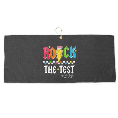 Rock The Test Testing Day Retro Motivational Teacher Large Microfiber Waffle Golf Towel