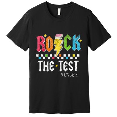 Rock The Test Testing Day Retro Motivational Teacher Premium T-Shirt