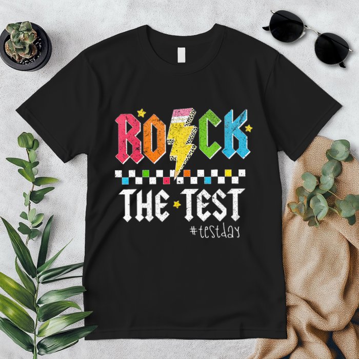 Rock The Test Testing Day Retro Motivational Teacher Premium T-Shirt