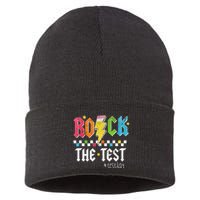 Rock The Test Testing Day Retro Motivational Teacher Sustainable Knit Beanie