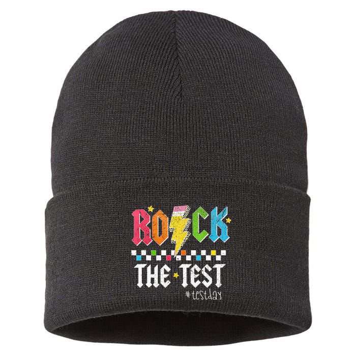 Rock The Test Testing Day Retro Motivational Teacher Sustainable Knit Beanie