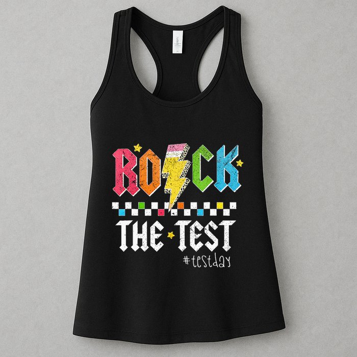 Rock The Test Testing Day Retro Motivational Teacher Womens Tank Top