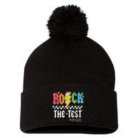 Rock The Test Testing Day Retro Motivational Teacher Pom Pom 12in Knit Beanie