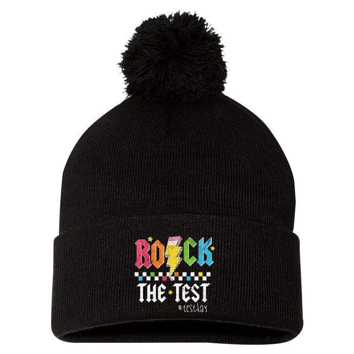 Rock The Test Testing Day Retro Motivational Teacher Pom Pom 12in Knit Beanie