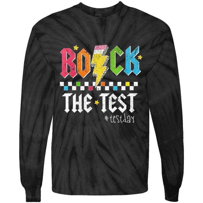 Rock The Test Testing Day Retro Motivational Teacher Tie-Dye Long Sleeve Shirt