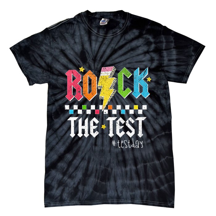 Rock The Test Testing Day Retro Motivational Teacher Tie-Dye T-Shirt