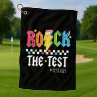 Rock The Test Testing Day Retro Motivational Teacher Golf Towel