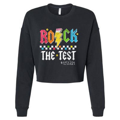 Rock The Test Testing Day Retro Motivational Teacher Cropped Pullover Crew