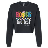 Rock The Test Testing Day Retro Motivational Teacher Cropped Pullover Crew