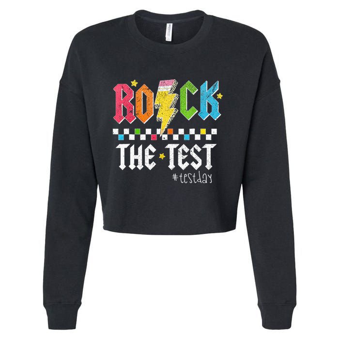 Rock The Test Testing Day Retro Motivational Teacher Cropped Pullover Crew