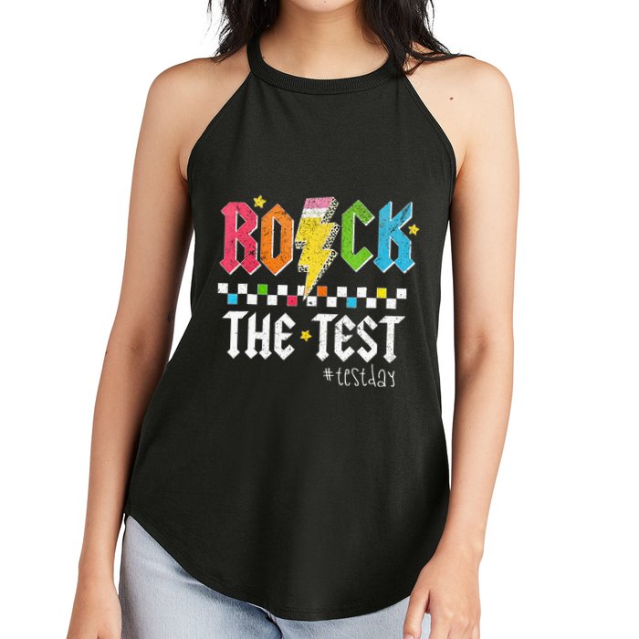 Rock The Test Testing Day Retro Motivational Teacher Women's Perfect Tri Rocker Tank