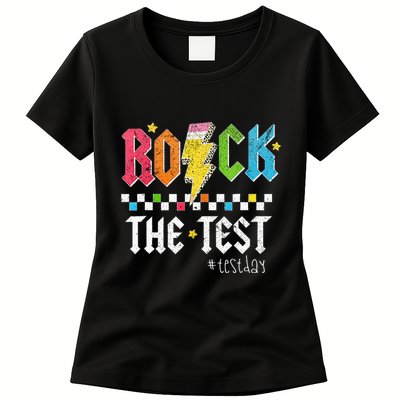 Rock The Test Testing Day Retro Motivational Teacher Womens T-Shirt