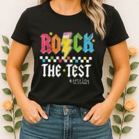 Rock The Test Testing Day Retro Motivational Teacher Womens T-Shirt