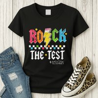 Rock The Test Testing Day Retro Motivational Teacher Womens T-Shirt