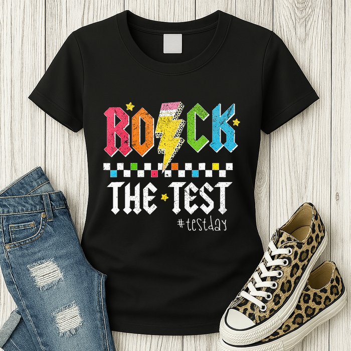 Rock The Test Testing Day Retro Motivational Teacher Womens T-Shirt