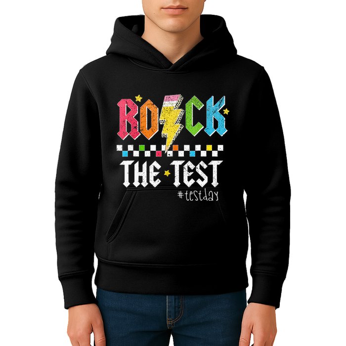 Rock The Test Testing Day Retro Motivational Teacher Kids Hoodie