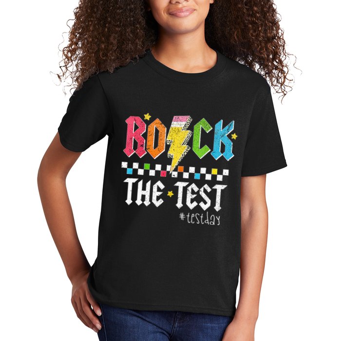 Rock The Test Testing Day Retro Motivational Teacher Kids T-Shirt