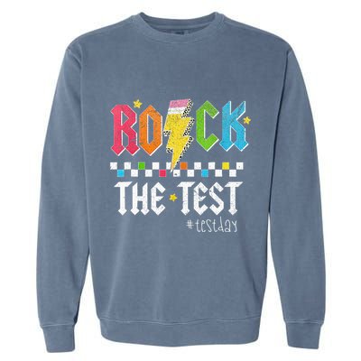 Rock The Test Testing Day Retro Motivational Teacher Garment-Dyed Sweatshirt