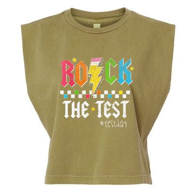 Rock The Test Testing Day Retro Motivational Teacher Garment-Dyed Women's Muscle Tee