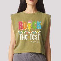 Rock The Test Testing Day Retro Motivational Teacher Garment-Dyed Women's Muscle Tee