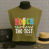 Rock The Test Testing Day Retro Motivational Teacher Garment-Dyed Women's Muscle Tee