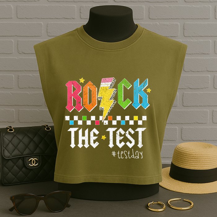 Rock The Test Testing Day Retro Motivational Teacher Garment-Dyed Women's Muscle Tee