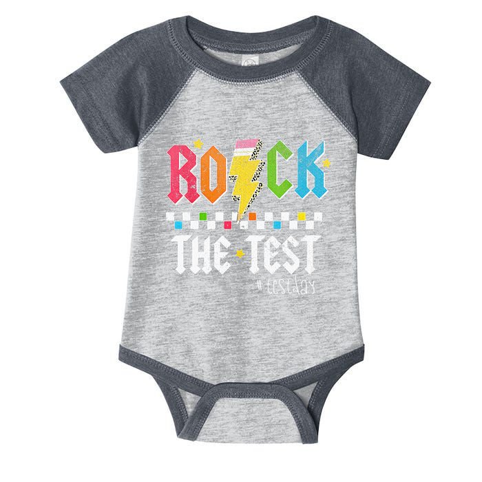 Rock The Test Testing Day Retro Motivational Teacher Infant Baby Jersey Bodysuit