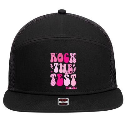 Rock The Test Testing Day Retro Motivational 7 Panel Mesh Trucker Snapback Hat