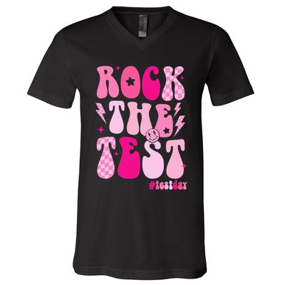 Rock The Test Testing Day Retro Motivational V-Neck T-Shirt