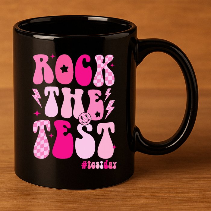 Rock The Test Testing Day Retro Motivational 11oz C Handle Ceramic Mug