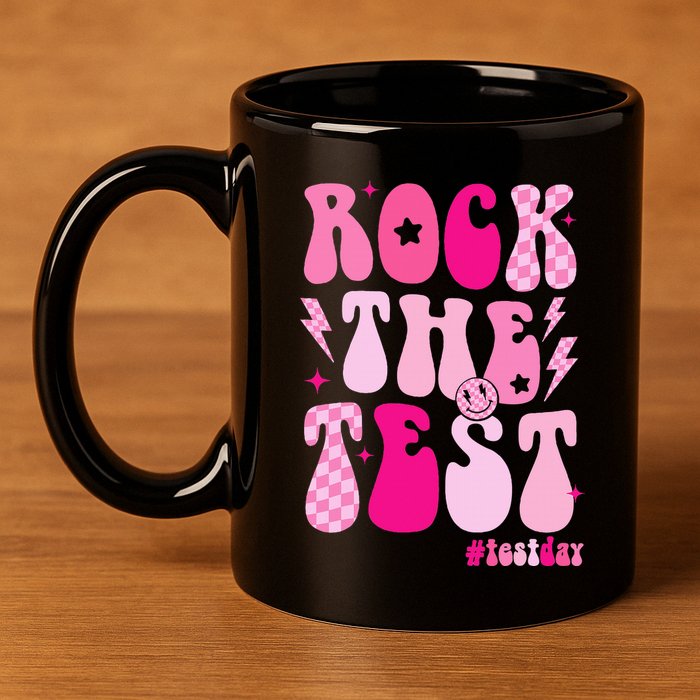 Rock The Test Testing Day Retro Motivational 11oz C Handle Ceramic Mug