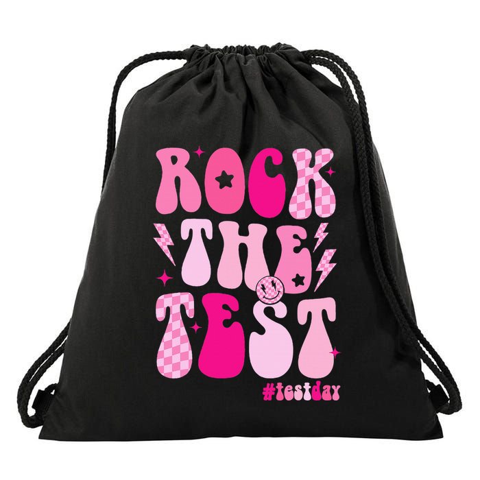 Rock The Test Testing Day Retro Motivational Drawstring Bag