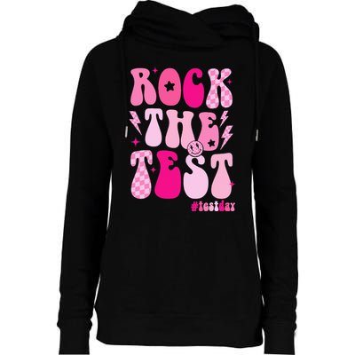 Rock The Test Testing Day Retro Motivational Womens Funnel Neck Pullover Hood