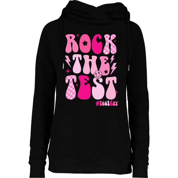 Rock The Test Testing Day Retro Motivational Womens Funnel Neck Pullover Hood