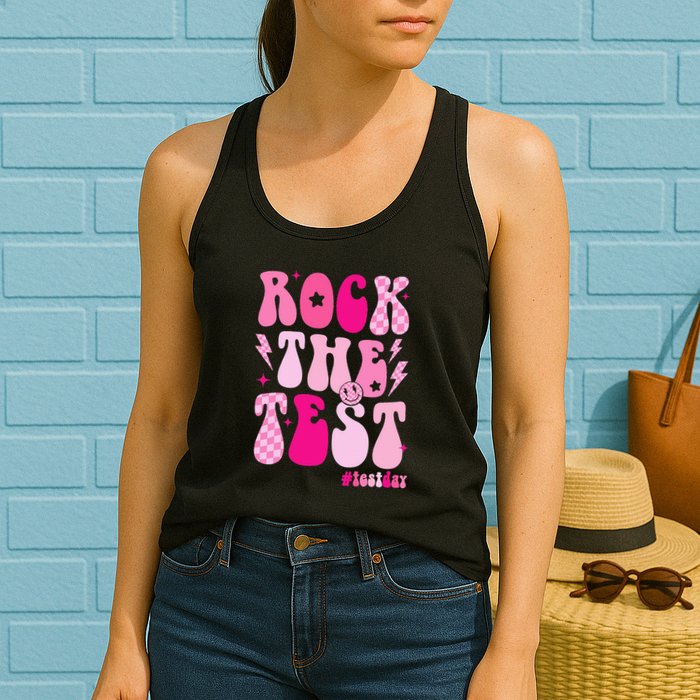 Rock The Test Testing Day Retro Motivational Womens Tank Top