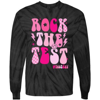 Rock The Test Testing Day Retro Motivational Tie-Dye Long Sleeve Shirt
