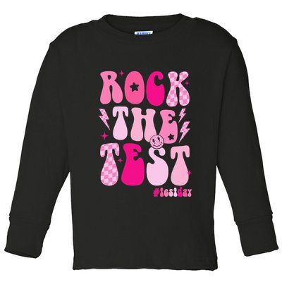 Rock The Test Testing Day Retro Motivational Toddler Long Sleeve Shirt