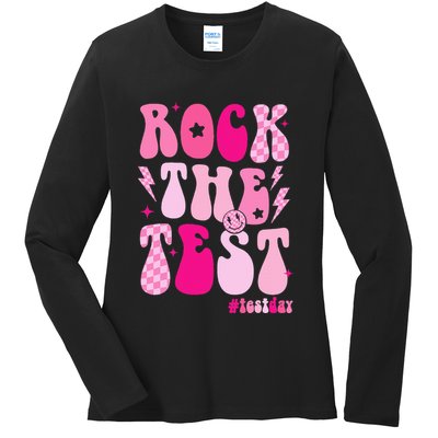 Rock The Test Testing Day Retro Motivational Ladies Long Sleeve Shirt