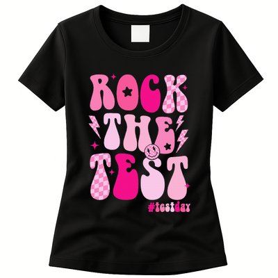 Rock The Test Testing Day Retro Motivational Womens T-Shirt
