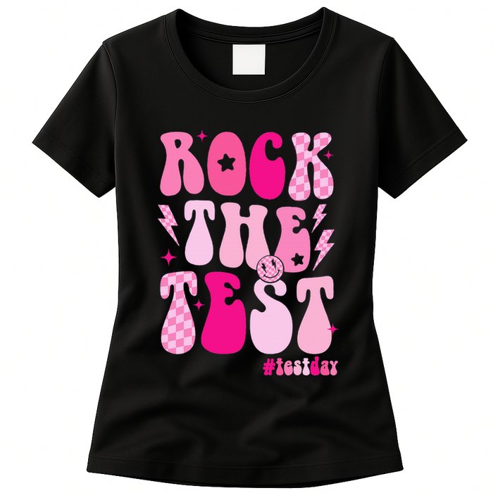 Rock The Test Testing Day Retro Motivational Womens T-Shirt