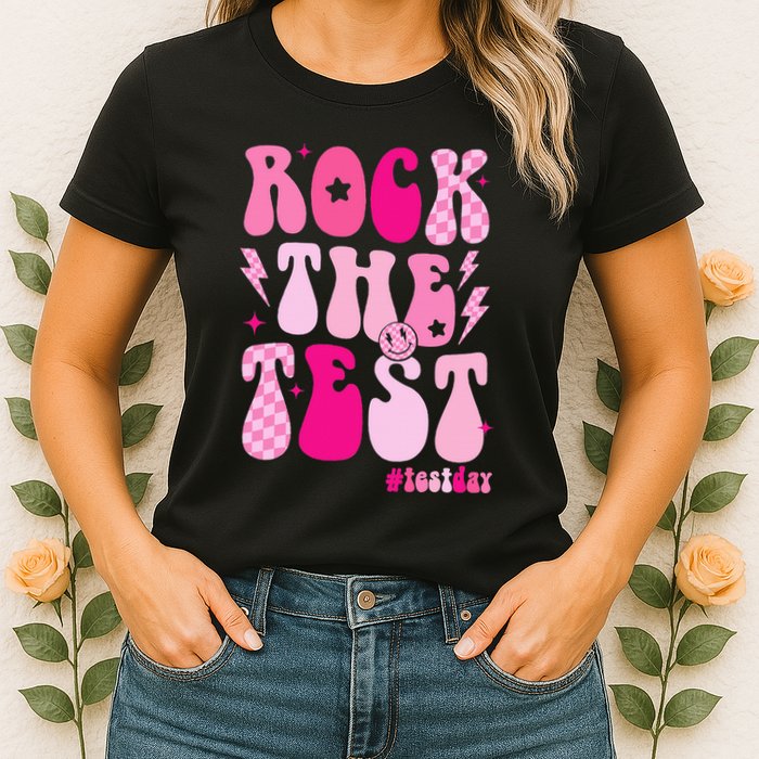 Rock The Test Testing Day Retro Motivational Womens T-Shirt