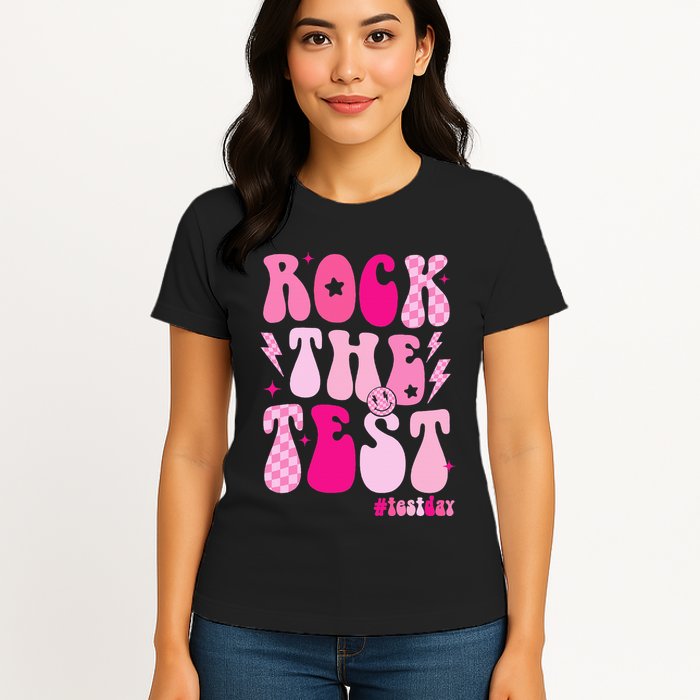 Rock The Test Testing Day Retro Motivational Womens T-Shirt