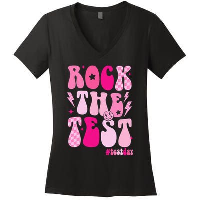 Rock The Test Testing Day Retro Motivational Women's V-Neck T-Shirt