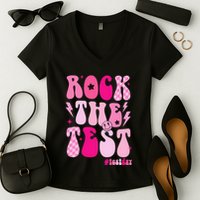 Rock The Test Testing Day Retro Motivational Women's V-Neck T-Shirt