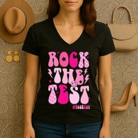 Rock The Test Testing Day Retro Motivational Women's V-Neck T-Shirt