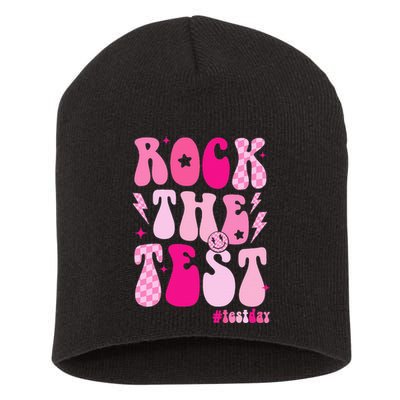 Rock The Test Testing Day Retro Motivational Short Acrylic Beanie